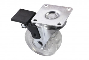 Опора колесная с фланцем, D50мм с тормозом, прозрачное   CS-50-B