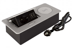 Удлинитель встраиваемый настольный, 1 гнездо, 2*USB, беспроводная зарядка, серый SETE SBT-1UCW-80