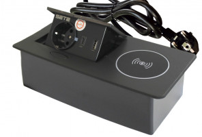 Удлинитель встраиваемый настольный, 1 гнездо, 1*USB, 1 type C, беспроводная зарядка, черный SETE SBT-1UCWT-20