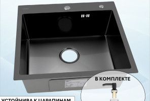 Мойка VANS (500х505х200мм, толщ.3мм), BLACK + ДОЗАТОР