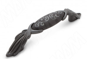 Ручка-скоба 96мм графит/керамика черная серебряные узоры  WMN.97.23.P2.096.G9