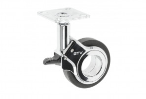 Опора колесная с фланцем, GIRA, D60мм с тормозом, черное/хром   KM-GIRA-60мм-ZH-20