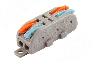 Клемма 222 с рычажком, 2 порта,  разная полярность, 16А