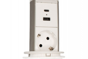 Блок розеток 105P 1 секции Серебро+Белый Механический d=60мм USB type A+C беспроводная зарядка