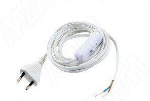 Шнур сетевой, вилка S52, 2м., с выключателем, белый. CWP-S-2-SW-WH