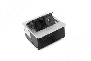 POP-UP выдвижной блок розеток, 137*134 мм, 1 розетка, 1 USB, 1 USB Type-C, серебро PU-S-1S1A-AL