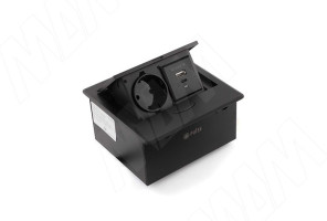POP-UP выдвижной блок розеток, 137*134 мм, 1 розетка, 1 USB, 1 USB Type-C, черный PU-S-1S1A-BL