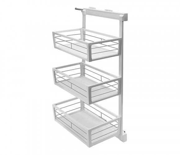 Корзина боковая 3-х ярусная W-BOCZD03-10 белая, с доводчиком, полн.выдв.