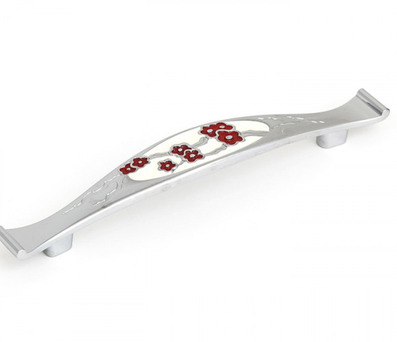 Ручка - скоба FS 122 128 Хром глянец/Эмаль фарфор/Красный (TS) (30шт)