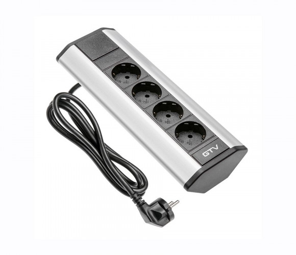 Удлинитель УГЛОВОЙ GTV, 4x розетка schuko, серебро, AE-PBKT4S-80
