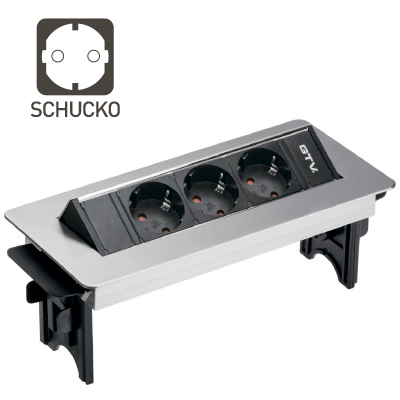 Удлинитель настольный 3 розетки без нижнего корпуса, Инокс, с проводом 1,5м, AE-PBC3GS-51