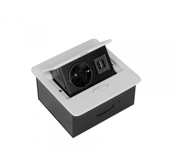 Удлинитель встраиваемый настольный, 1 гнездо, 2*USB, с кабелем, белый SETE SBT-1UC-10