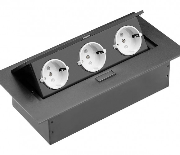 Удлинитель для офиса прямоугольный AE-PB03GS-20 (3 розетки, заземл-усик) ЧЕРНЫЙ