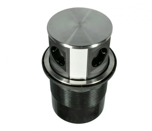 Удлинитель для офиса, черный, 4 розетки, верх нерж.сталь, с проводом   11.800.02.001