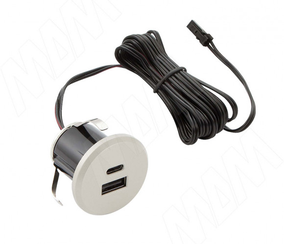 Розетка USB врезная, 1USB, 1Туре-С, никель матовый