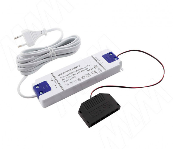 Блок питания с терминалом розеток 6шт. LED, с сет.проводом AC-230/DC-12V, IP31, 30W LSA-PS12V-IP31D-30W
