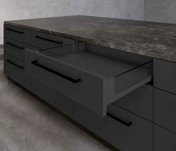 Ящик GTV AXIS PRO L-450, низкий H-86мм, со стеклянными боковинами, Антрацит   PB-AXISPRO-GLASS-KPL450A