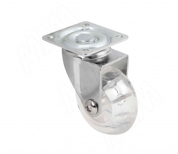 Опора колесная, D50 мм, без стопора, с площадкой, прозрачное колесо CST70