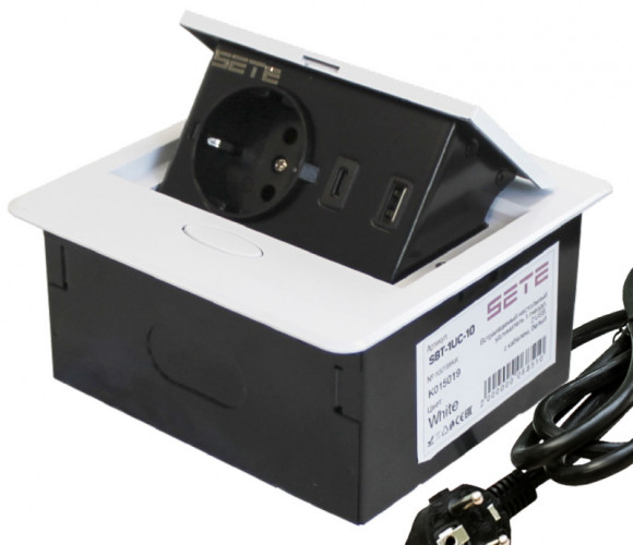 Удлинитель встраиваемый настольный, 1 гнездо, 1*USB, 1 type C, белый SETE SBT-1UCT-10