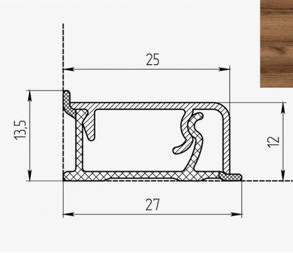 Плинтус КВАДРО Д FS2021 W1  Дуб Бильбао табак  27*13*4200мм