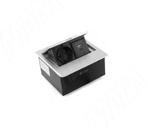 POP-UP выдвижной блок розеток, 137*134 мм, 1 розетка, 1 USB, 1 USB Type-C, серебро PU-S-1S1A-AL
